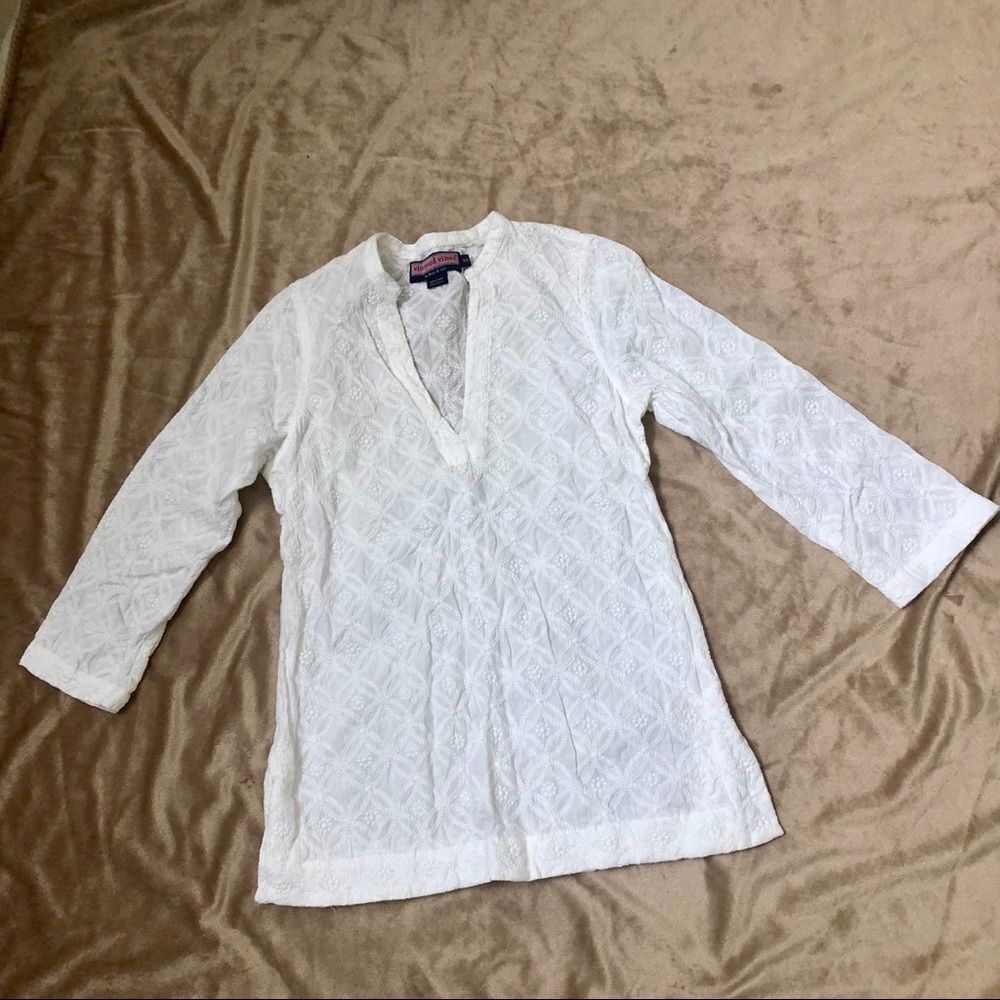 Vineyard Vines white boho embroidered blouse XS